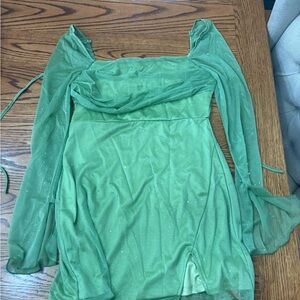 Cider* Green Glitter Mes Long Sleeve Dress